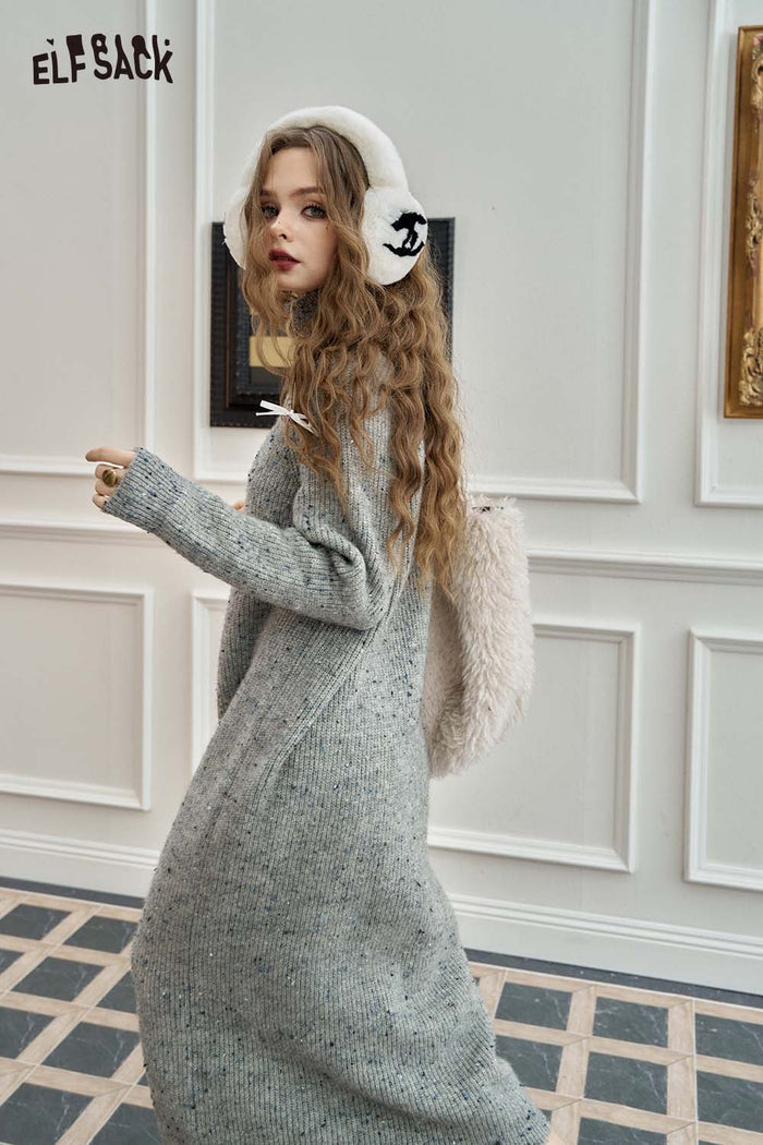 ELFSACK Loose Straight Knit Midi Dress