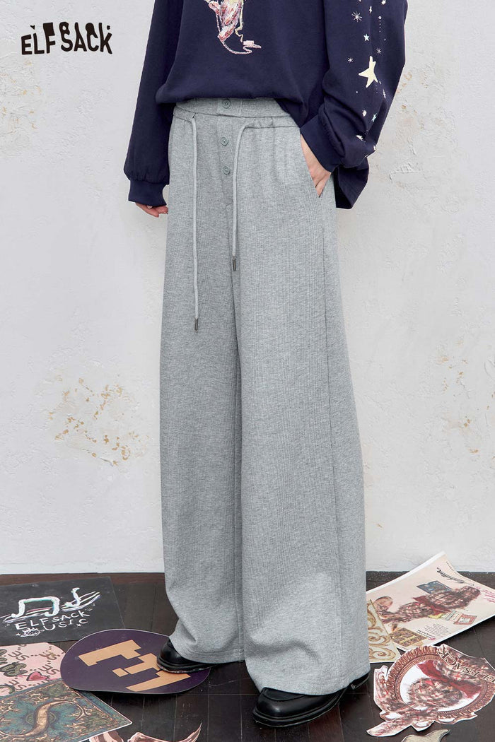 ELFSACK Loose Wide-Leg Drawstring Long Pants