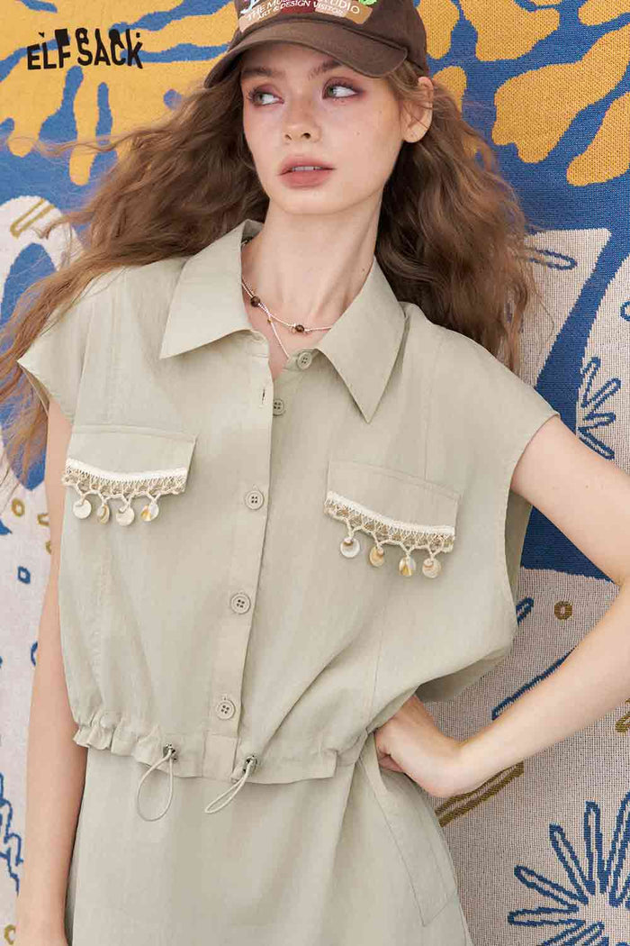 ELFSACK Lycra Pinch Waist Two Piece Shirt Midi Dress