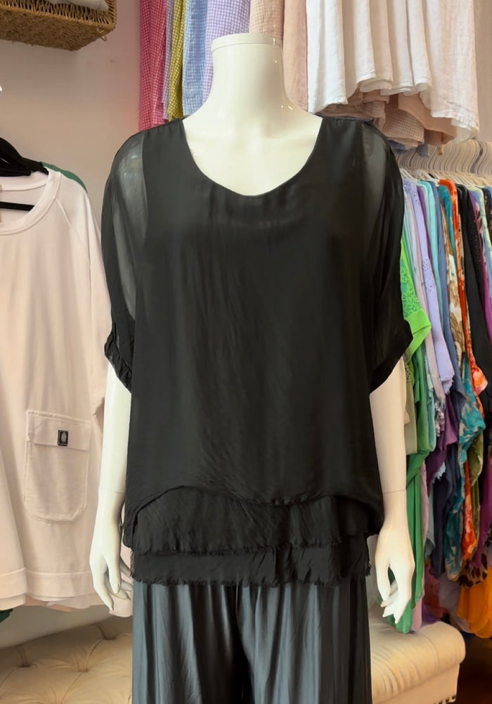 Black / One Size Fits NZ 8-16 / 100% Silk