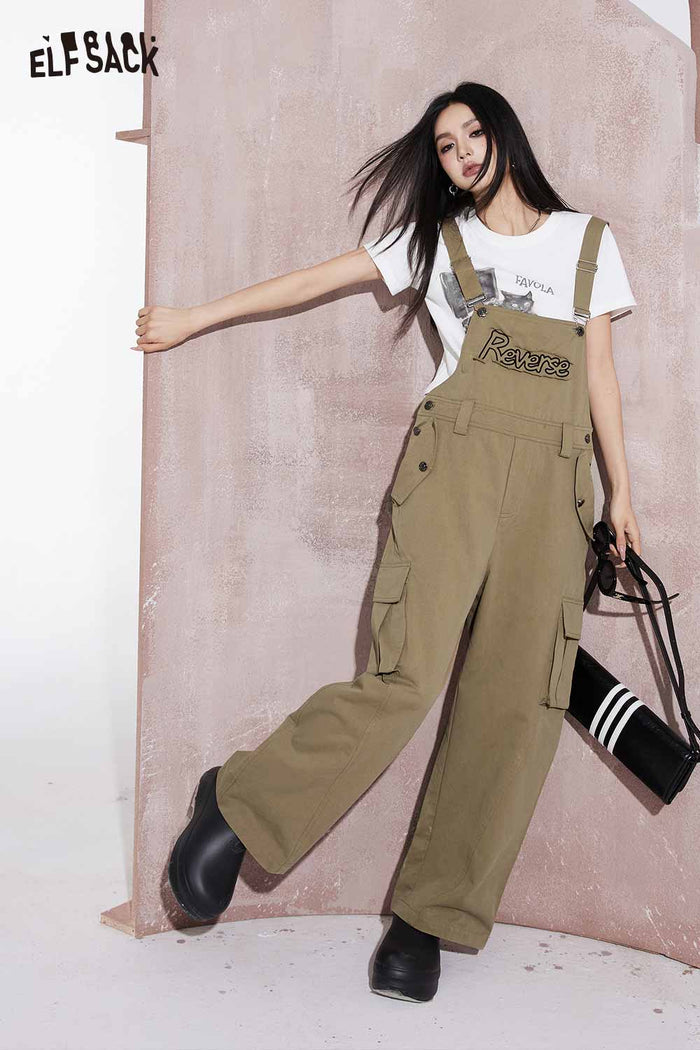 ELFSACK Mallard Color Utility Jumpsuit Wide Leg Pants