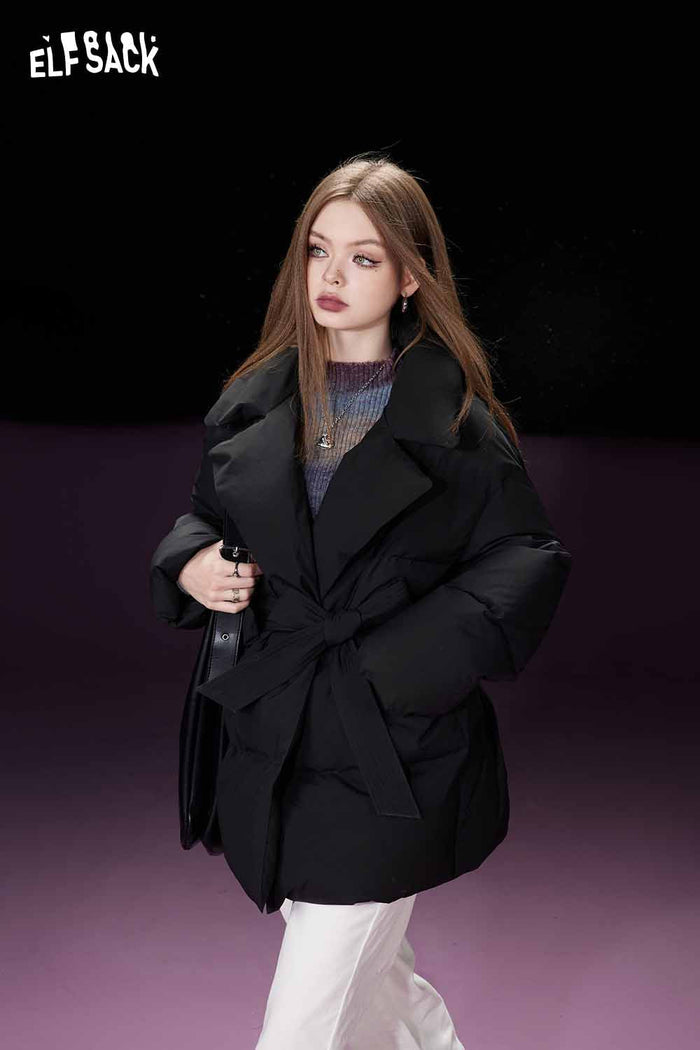 ELFSACK Mid Length Down Coat Warm Winter Hooded Design Jacket