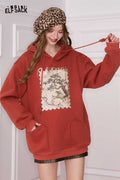 ELFSACK Minimalist Casual Loose Graphic Hooded Sweatshirt
