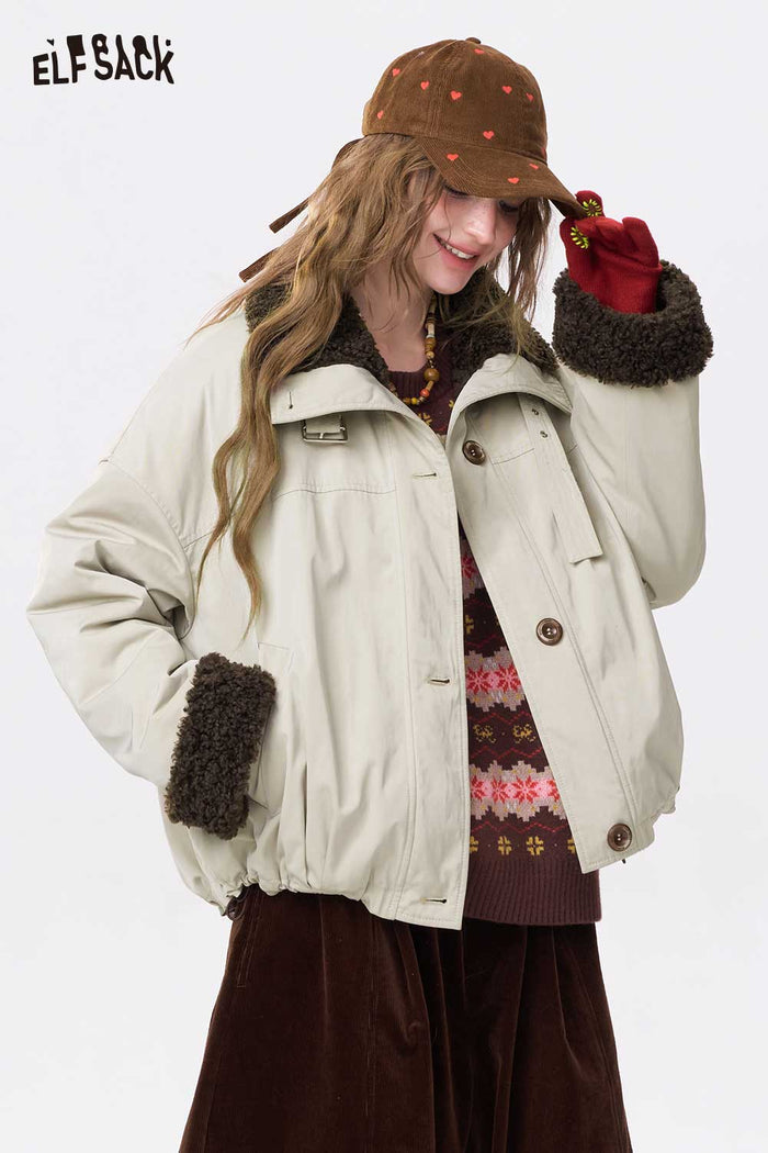 ELFSACK Minimalist Casual Solid Plush Lined Coat