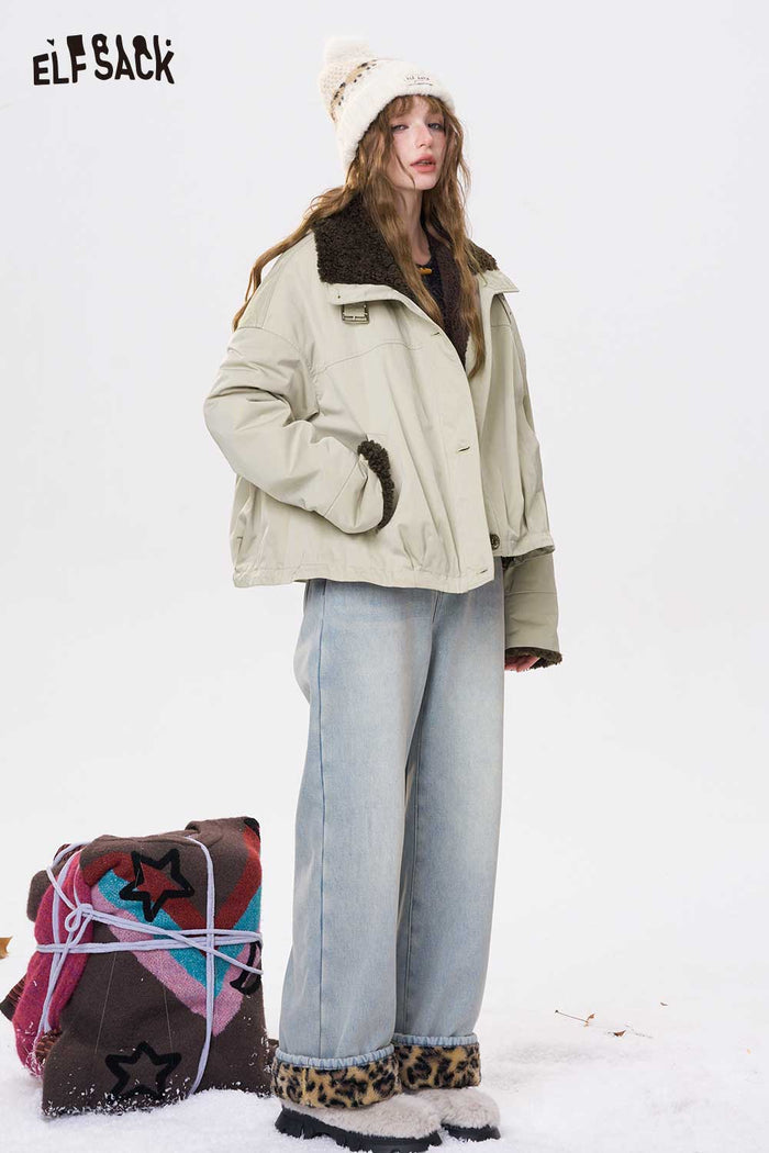 ELFSACK Minimalist Casual Solid Plush Lined Coat