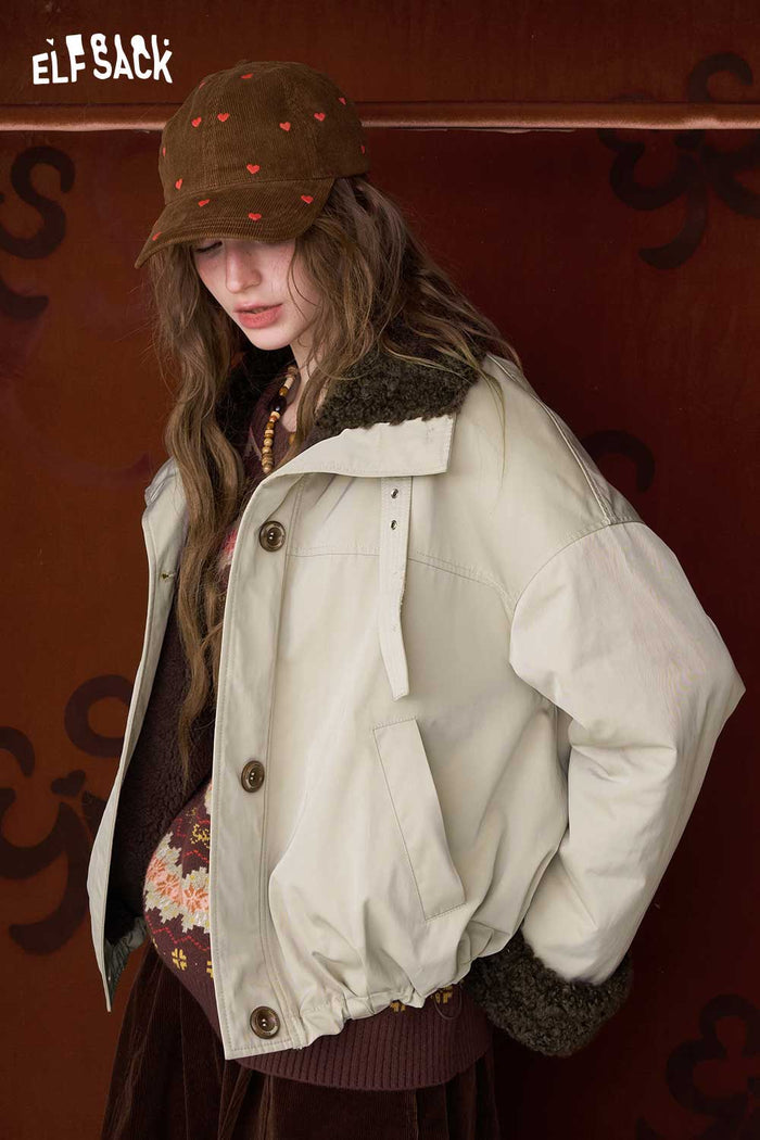 ELFSACK Minimalist Casual Solid Plush Lined Coat