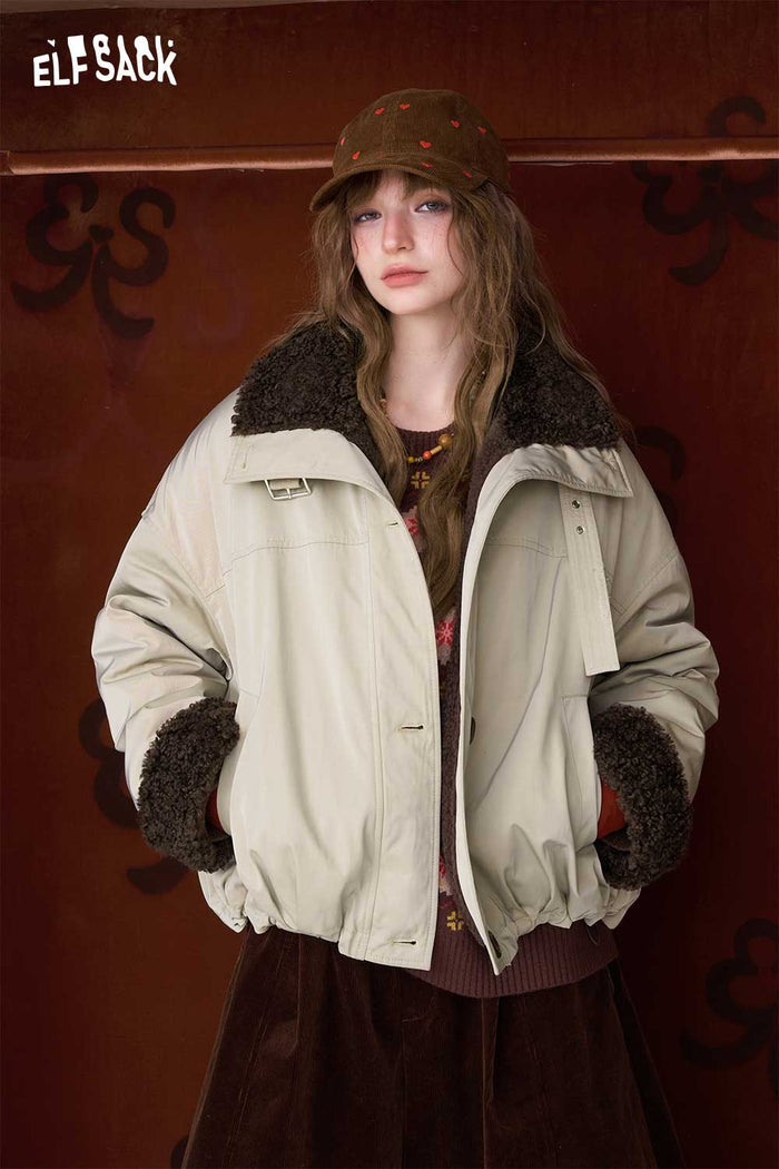 ELFSACK Minimalist Casual Solid Plush Lined Coat