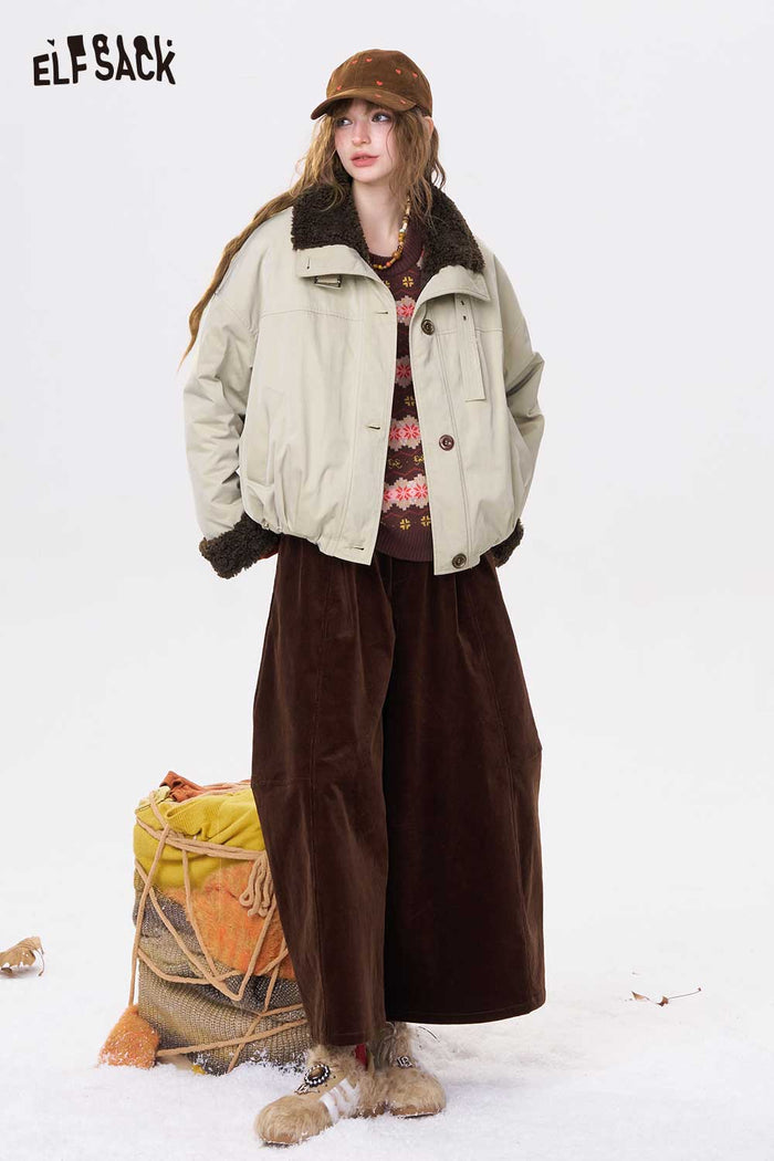 ELFSACK Minimalist Casual Solid Plush Lined Coat