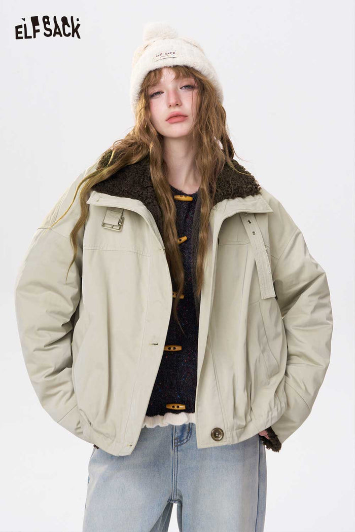ELFSACK Minimalist Casual Solid Plush Lined Coat