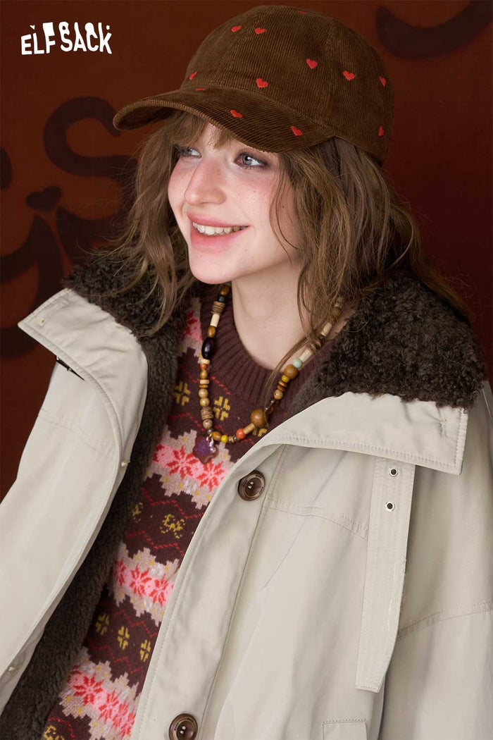 ELFSACK Minimalist Casual Solid Plush Lined Coat