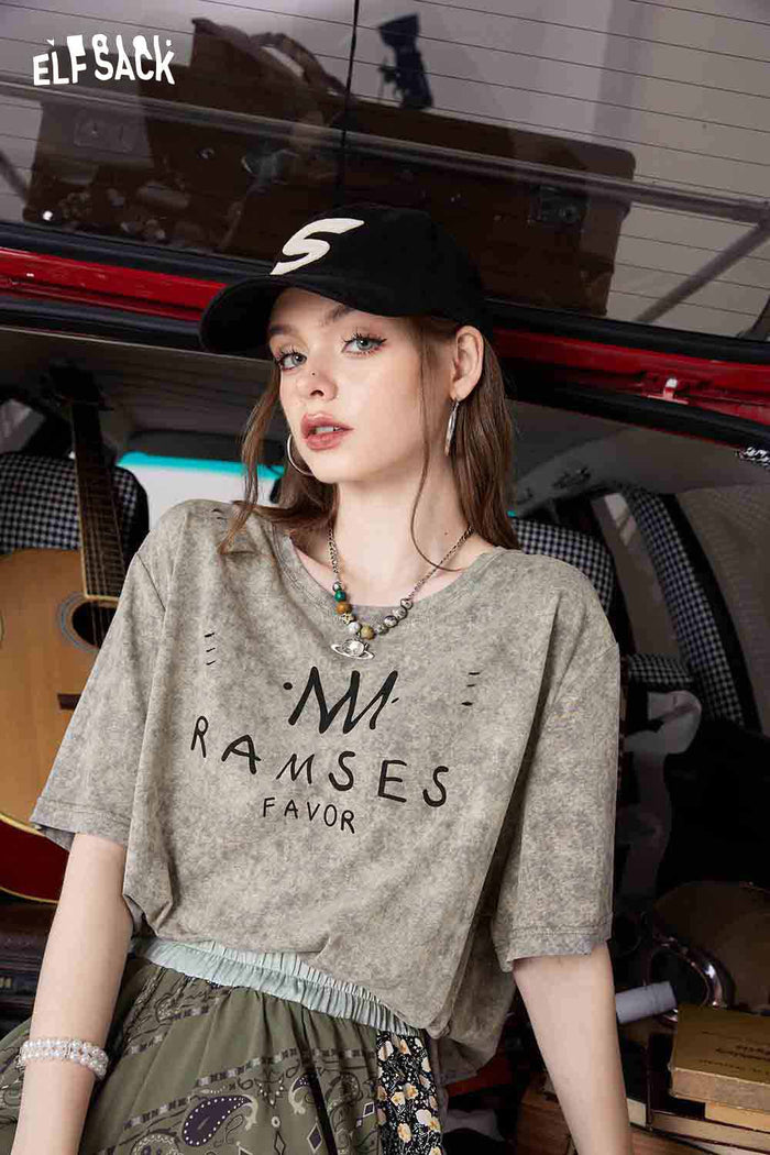ELFSACK Minimalist Letter Print Heather Gray Tee