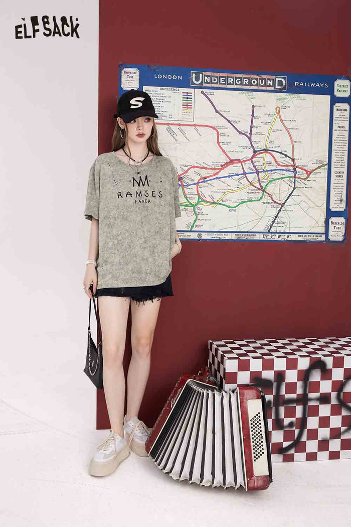ELFSACK Minimalist Letter Print Heather Gray Tee