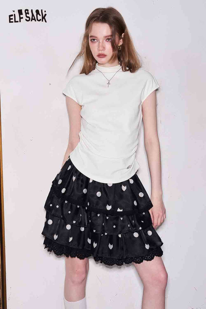 ELFSACK Mock Neck Ruched Cap Sleeve T-Shirt