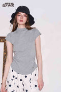 ELFSACK Mock Neck Ruched Cap Sleeve T-Shirt