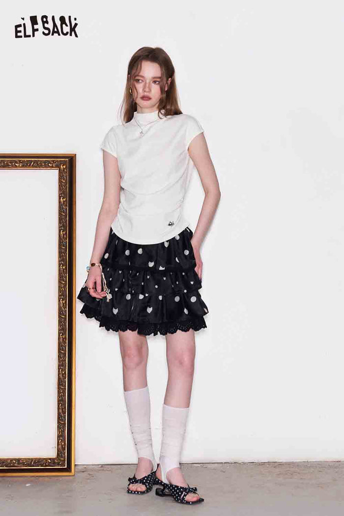 ELFSACK Mock Neck Ruched Cap Sleeve T-Shirt