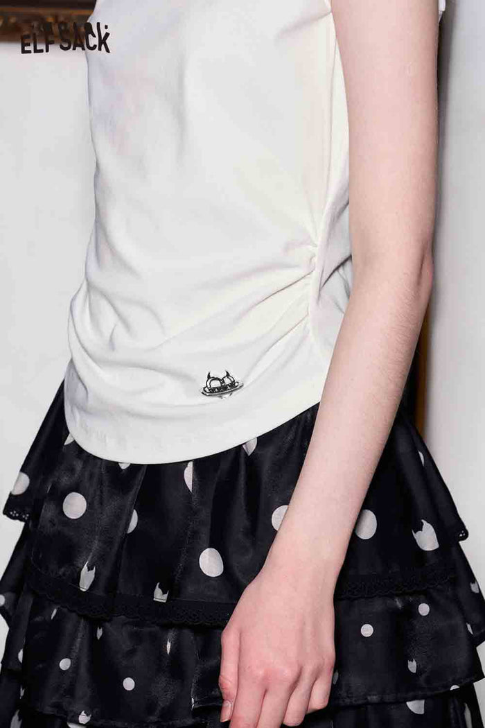 ELFSACK Mock Neck Ruched Cap Sleeve T-Shirt