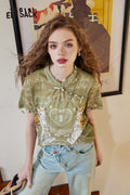 ELFSACK Modern Chinese Style Angel Print T-shirt with Frog Buttons