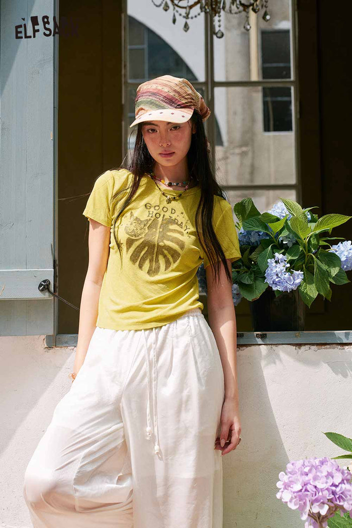 ELFSACK Monstera Leaf Cropped Tee