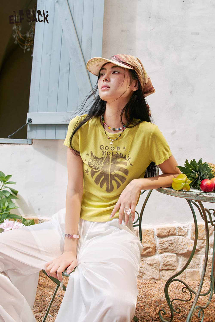 ELFSACK Monstera Leaf Cropped Tee