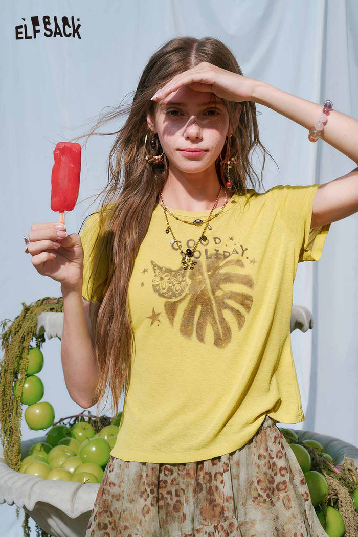 ELFSACK Monstera Leaf Cropped Tee