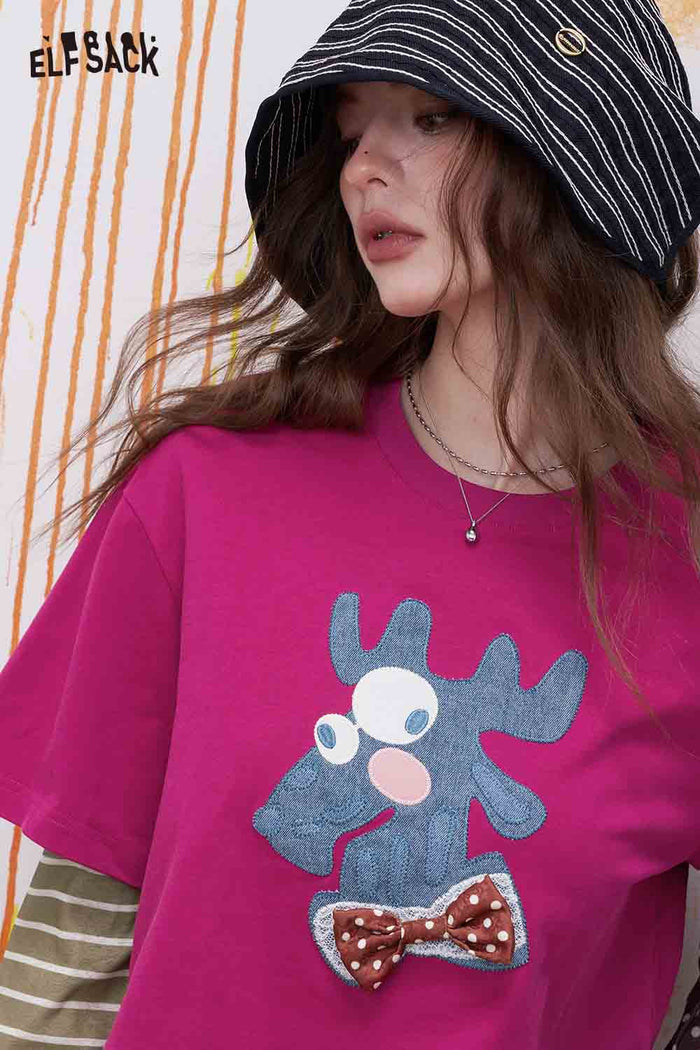 ELFSACK Moose Applique Fake Two-Piece Top