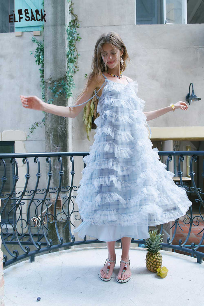 ELFSACK Multi Layer Ruffle Tulle Slip Mini Dress