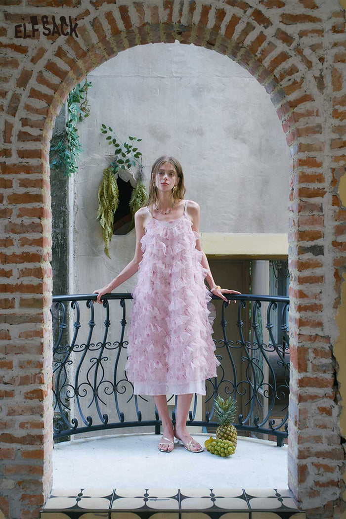 ELFSACK Multi Layer Ruffle Tulle Slip Mini Dress