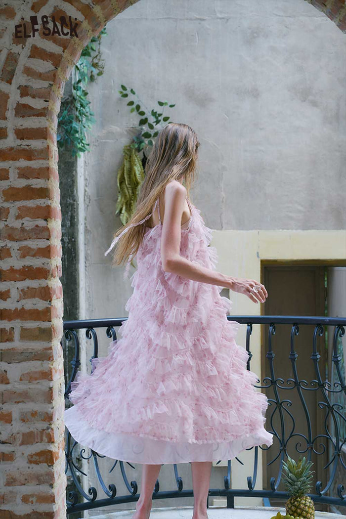 ELFSACK Multi Layer Ruffle Tulle Slip Mini Dress