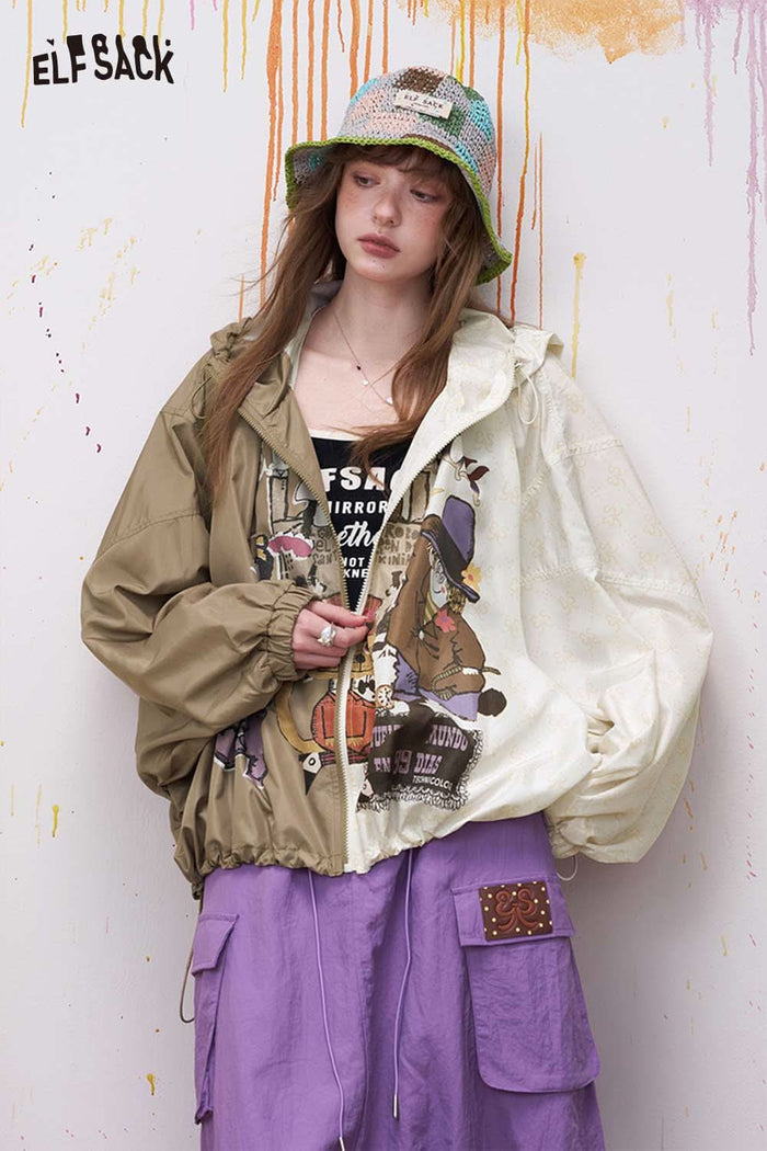 ELFSACK Novelty Print Sun Protective Jacket with Adjustable Hood