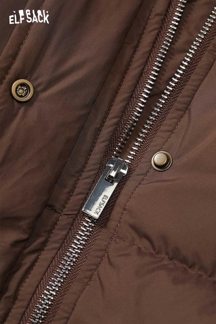 ELFSACK Nylon Blend Knit Panels Plush Collar Longline Puffer Coat
