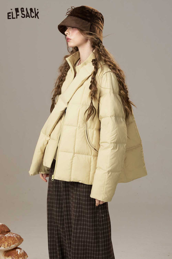 ELFSACK Nylon Cloud Quilted Design Solid Color Puffer Jacket