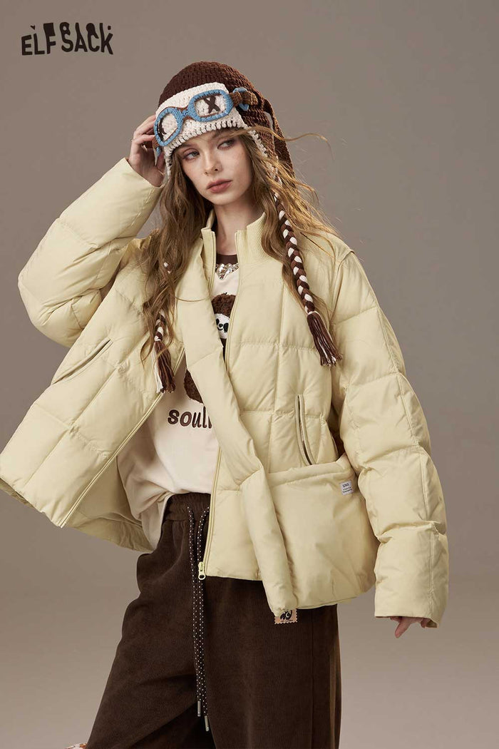 ELFSACK Nylon Cloud Quilted Design Solid Color Puffer Jacket