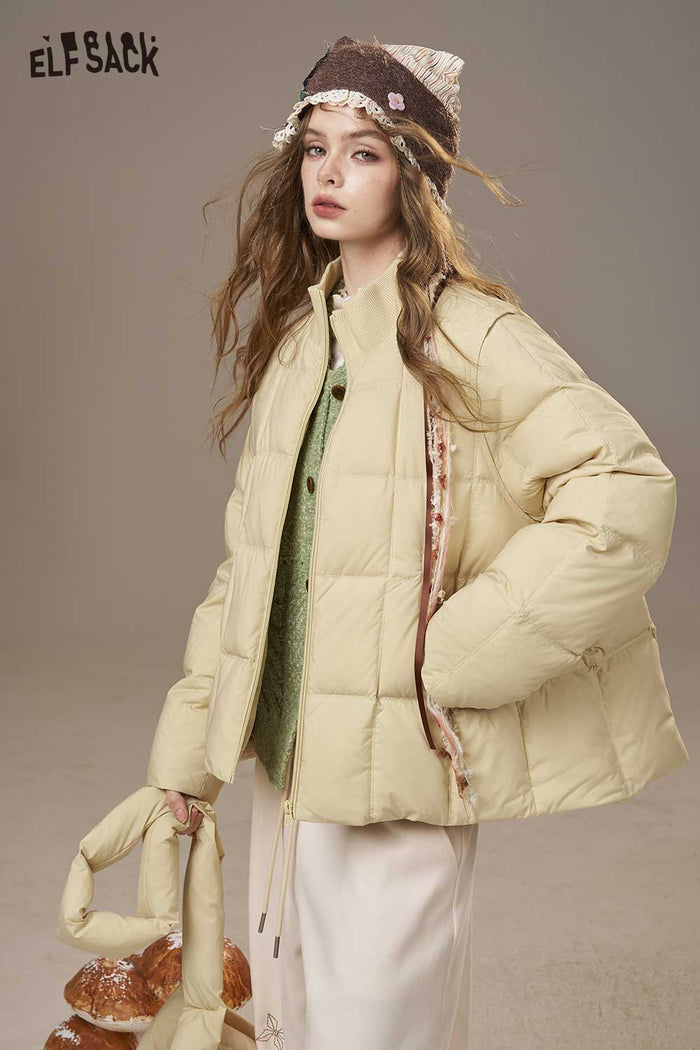 ELFSACK Nylon Cloud Quilted Design Solid Color Puffer Jacket