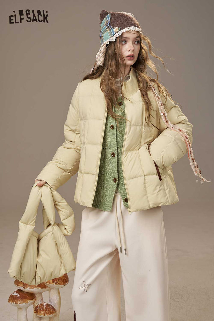 ELFSACK Nylon Cloud Quilted Design Solid Color Puffer Jacket