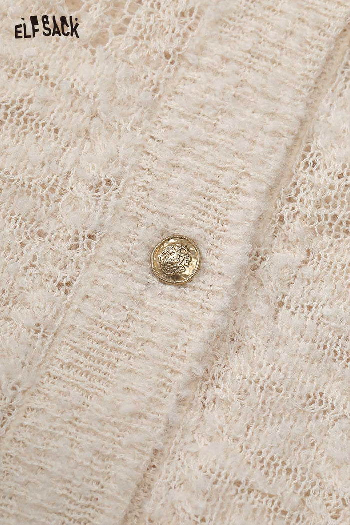 ELFSACK Open Knit Cardigan with Dimensional Bow Accents and Lace Detailing