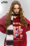 ELFSACK Original printed red hooded fleece warm hoodie
