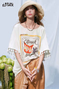 ELFSACK Oversized Cat Floral Print Tee