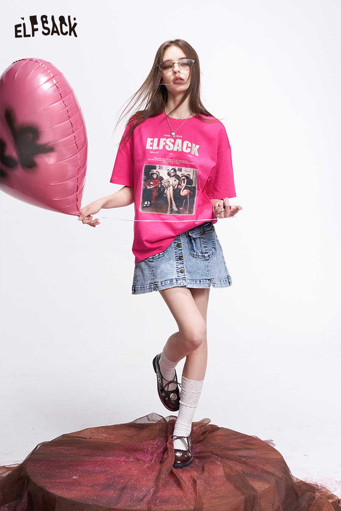 ELFSACK Oversized T Shirt with Metallic Logo