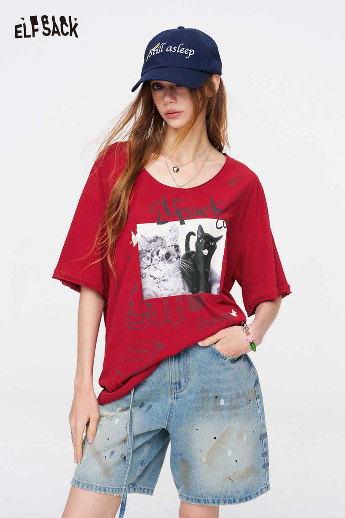 ELFSACK Paint Splatter Washed Denim Shorts