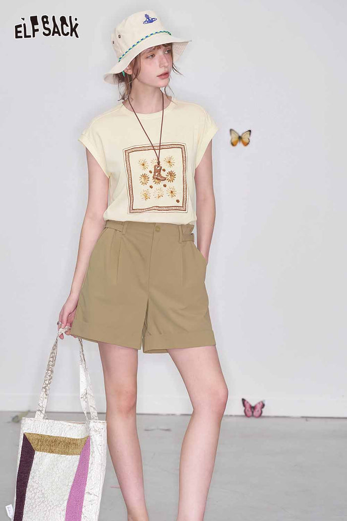 ELFSACK Paperbag Waist Buckle Detail Wide Leg Shorts