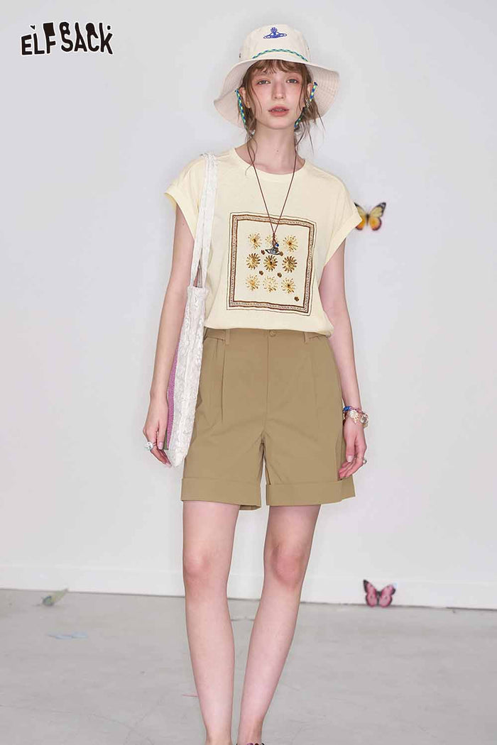 ELFSACK Paperbag Waist Buckle Detail Wide Leg Shorts