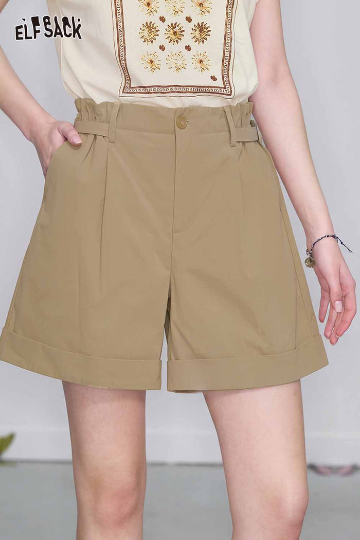 ELFSACK Paperbag Waist Buckle Detail Wide Leg Shorts