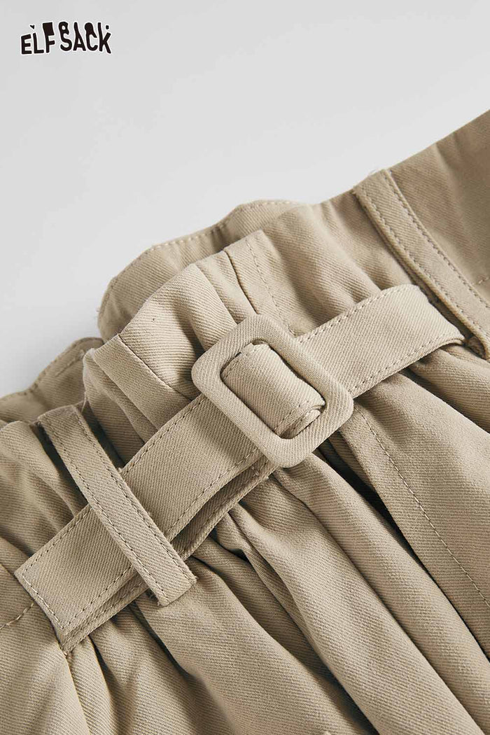 ELFSACK Paperbag Waist Buckle Detail Wide Leg Shorts