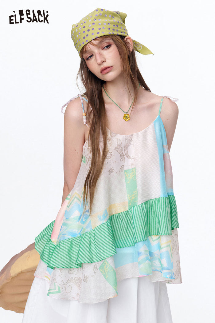 ELFSACK Pastel Patchwork Tiered Cami Top