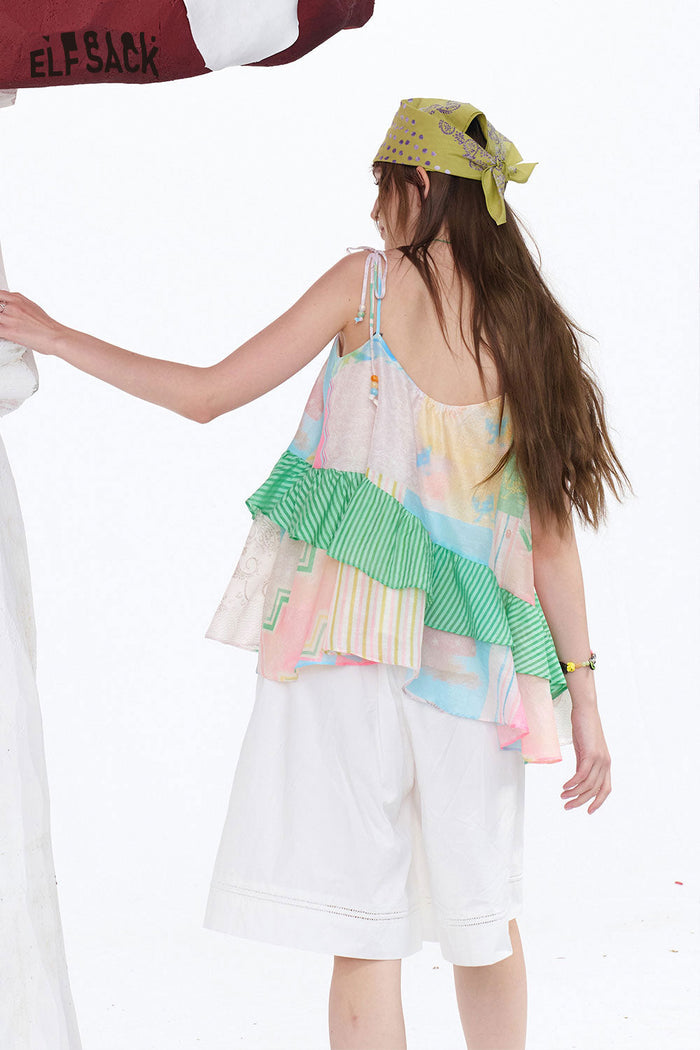 ELFSACK Pastel Patchwork Tiered Cami Top