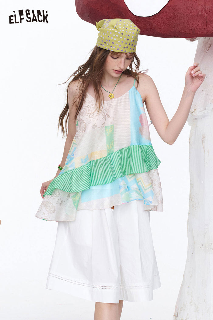 ELFSACK Pastel Patchwork Tiered Cami Top