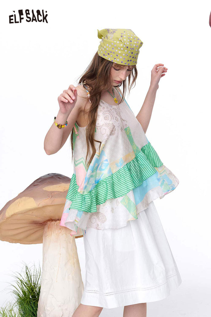 ELFSACK Pastel Patchwork Tiered Cami Top