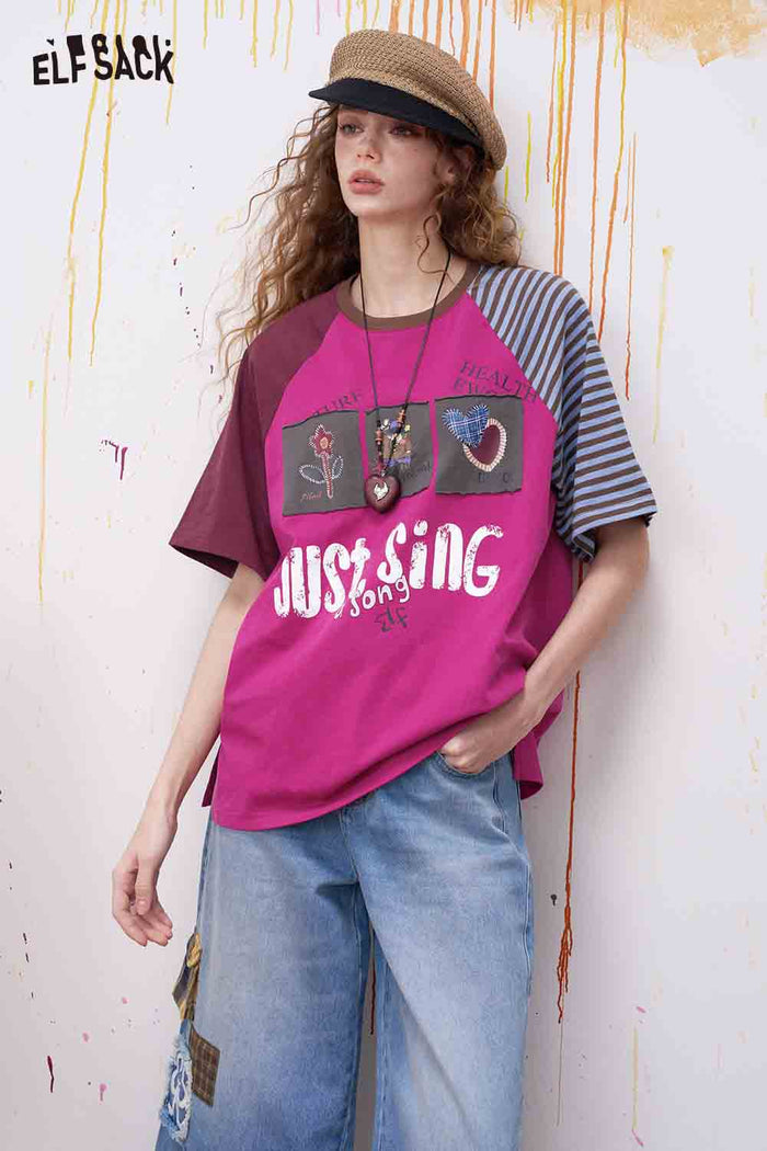 ELFSACK Patch Applique Raglan Sleeve T-Shirt