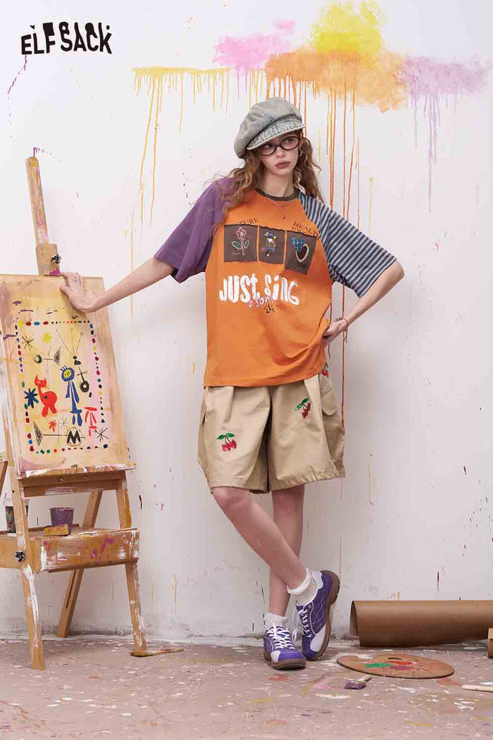 ELFSACK Patch Applique Raglan Sleeve T-Shirt