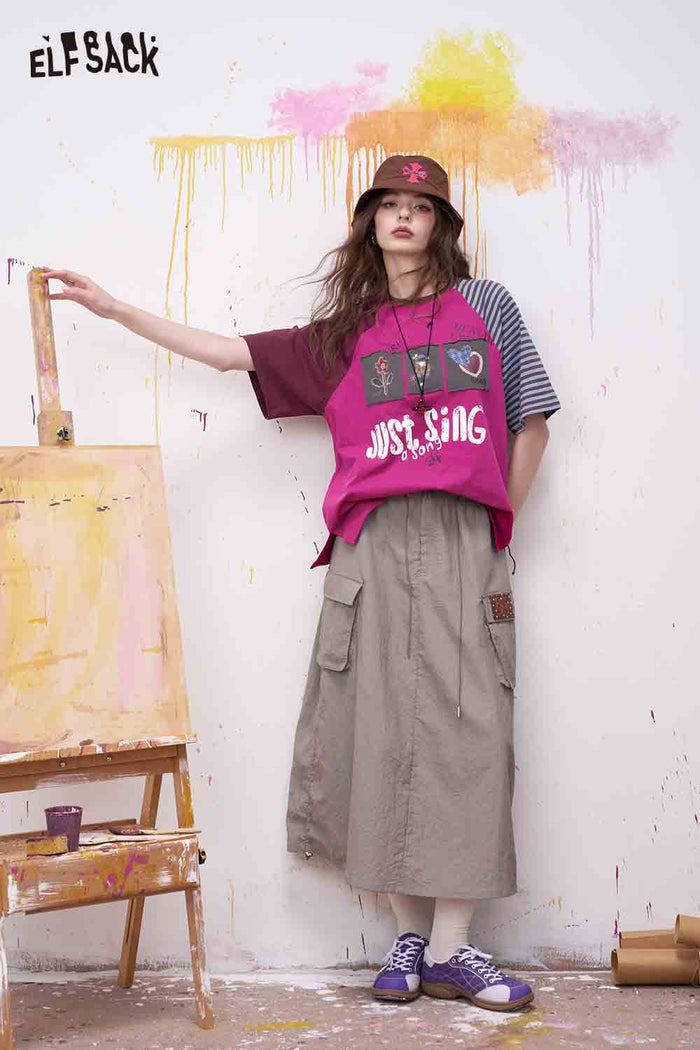 ELFSACK Patch Applique Raglan Sleeve T-Shirt